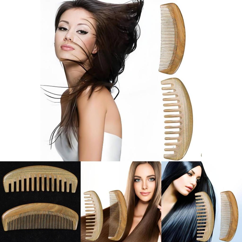Натуральная расческа из зеленого сандала Элегантная антистатическая массажная расческа с широкими зубьями для девочек