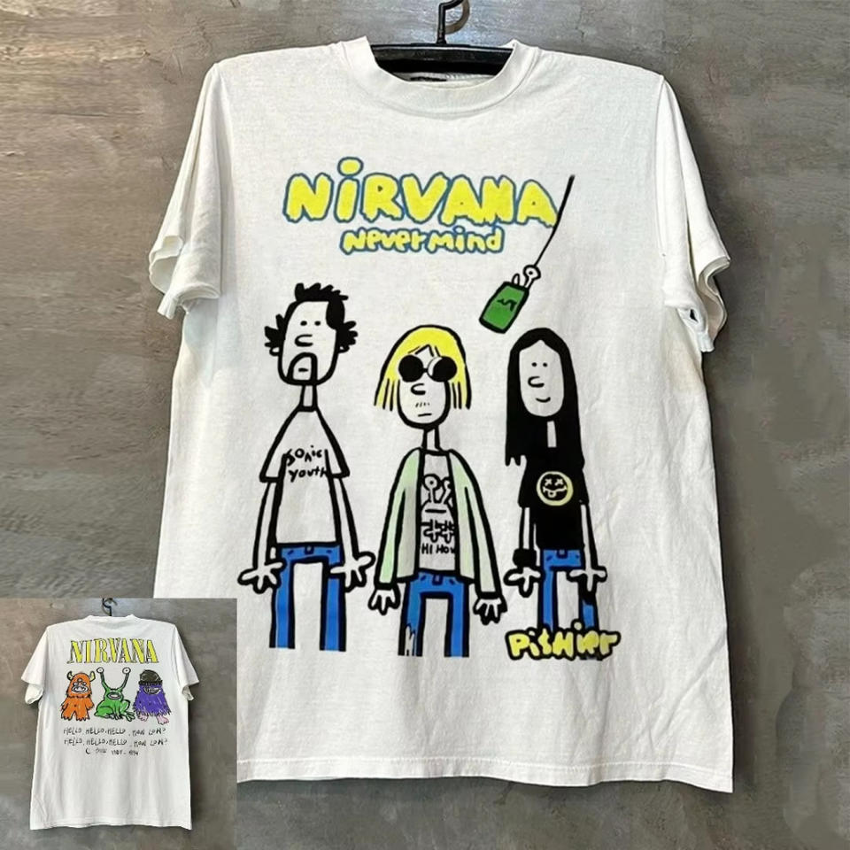 Футболка с принтом рок-группы Nirvana, стиль Y2K, хип-хоп, с круглым вырезом, короткий рукав, повседневная, уличная одежда