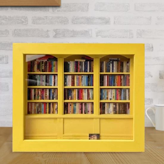 Мини-книжная полка для снятия тревожности, деревянная миниатюрная имитация книжной полки с 200 мини-книгами, настольная книжная полка для снятия стресса, игрушка для домашнего офиса, декор