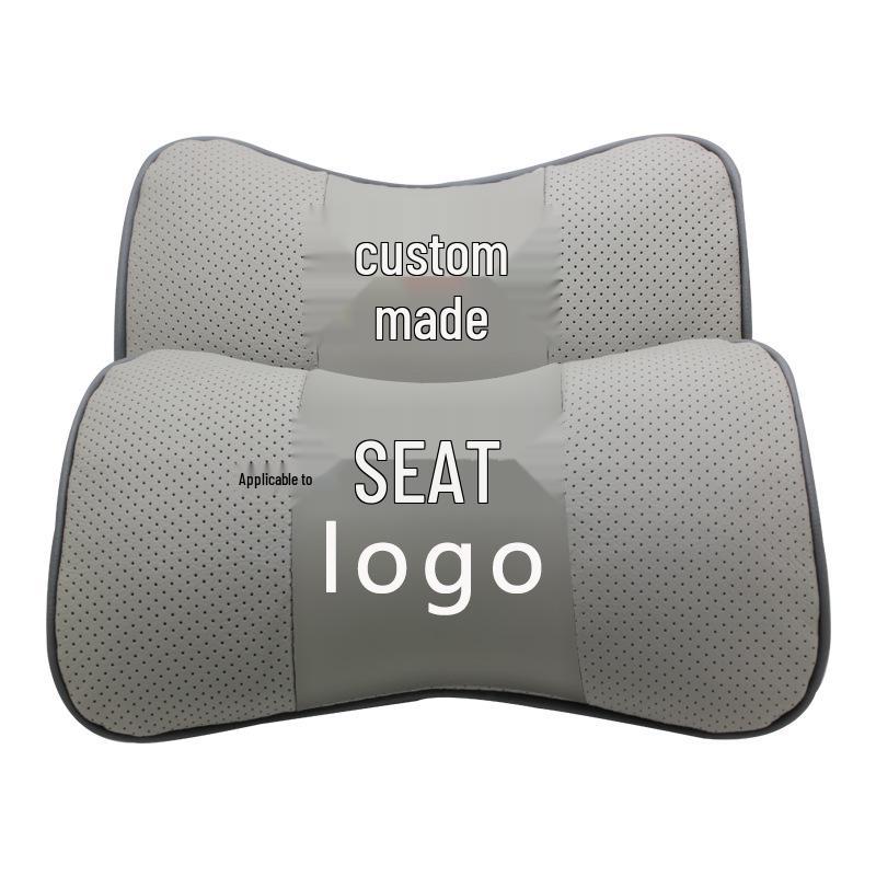 Genuine Leather Car Neck and Headrest Pillow - Custom Logo Option Available