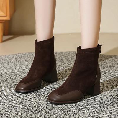 2024 Новый стиль Удобные темпераментные женские ботинки Профессиональные толстые каблуки до середины икры Универсальные женские ботинки на весну и осень