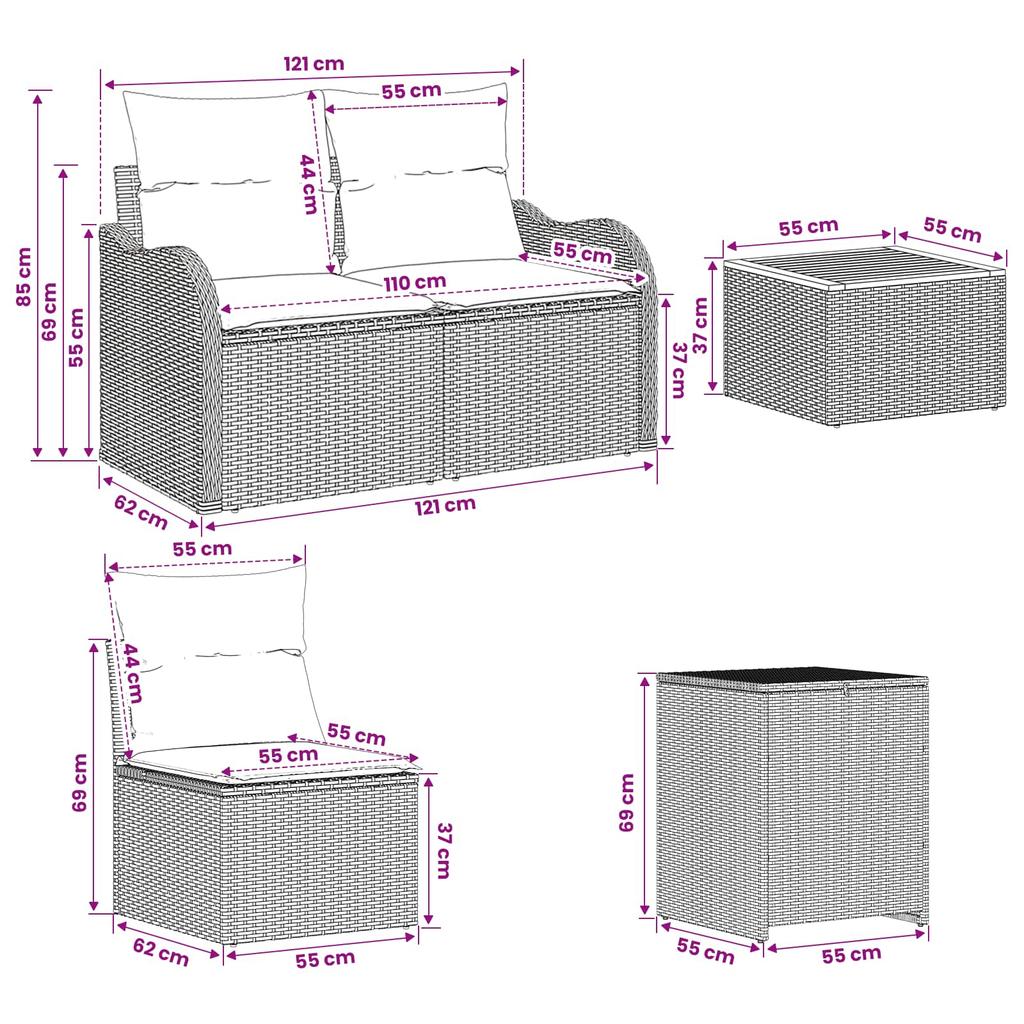 Sofa Set 8 pcs Black and Cream White Poly Rattan and Steel