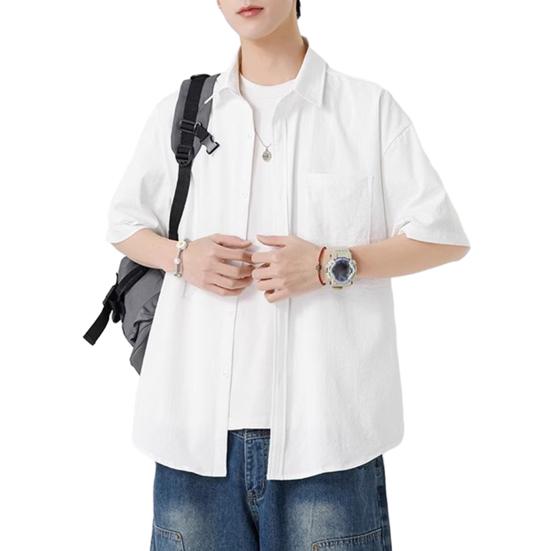 Мужская повседневная рубашка с коротким рукавом, застегивающаяся на пуговицы, с лацканами и карманом спереди, летний пляжный свободный топ