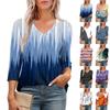 Women's Casual Tops V Neck Pull Stripe Prints Seven Sleeve Tops