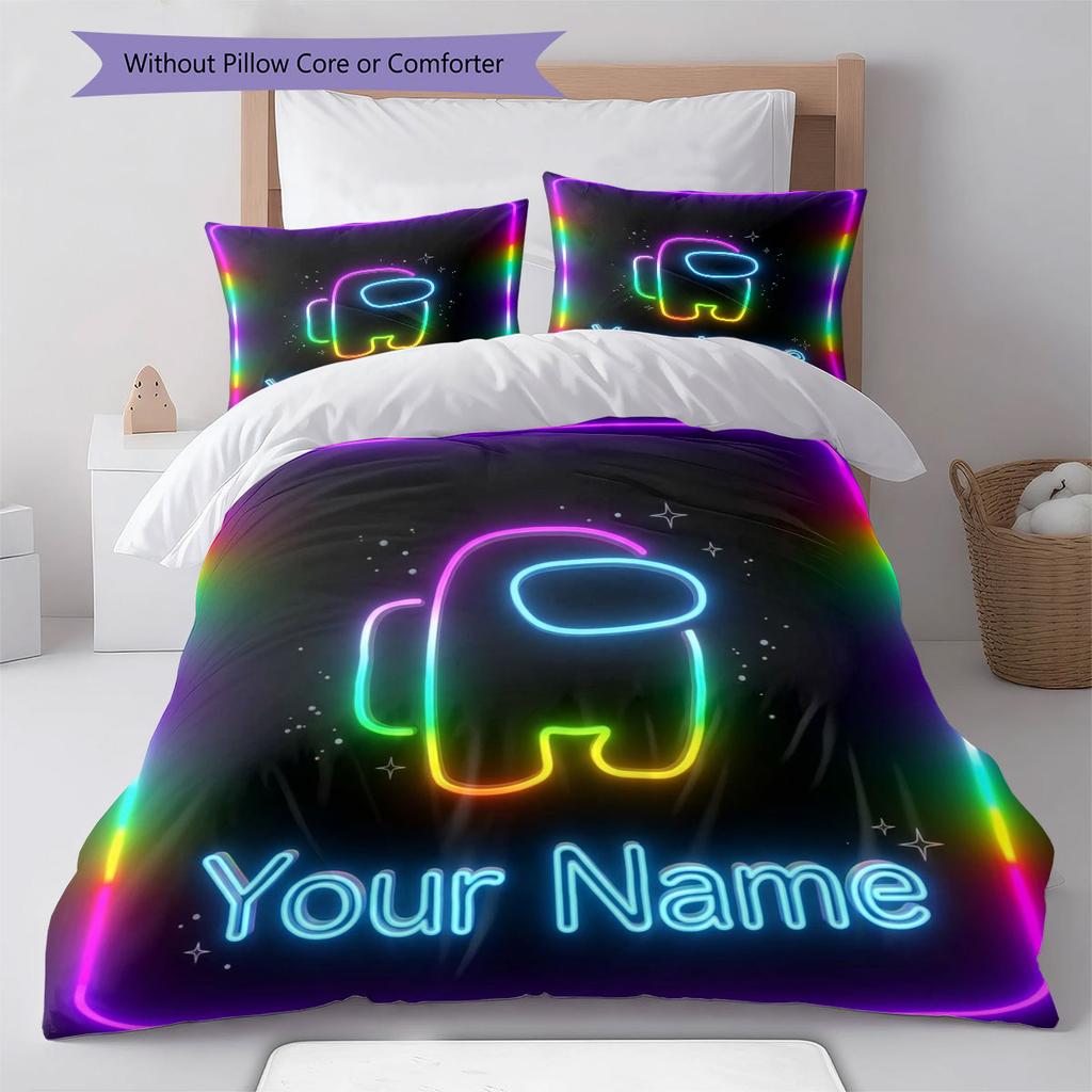 Among Us Custom Name Pattern Bedding,Quilt Set Quilt Cover Pillowcase Home Birthday Gift(1 * duvet cover + 2 * pillowcase, without core)