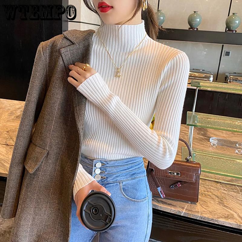 Твердые тонкие свитера, женские вязаные пуловеры, верхняя одежда с высоким воротом и длинными рукавами, джемперы