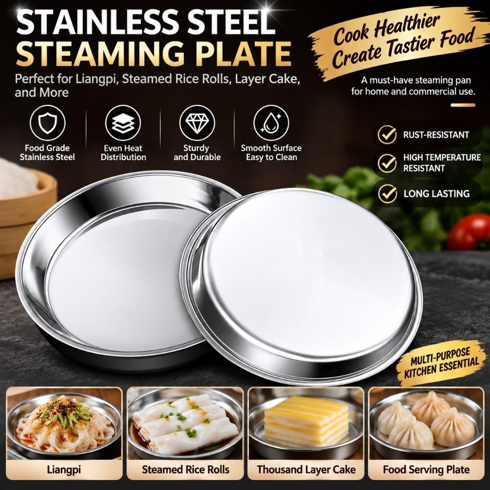 Rustproof Stainless Steel Pizza Pan Flat Round Baking Tray Durable Food Container BBQ
