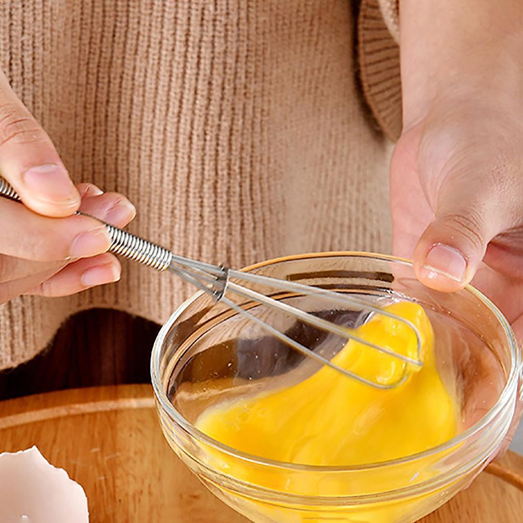 2pcs/set Stainless Steel Mini Manual Egg Beater Non-slip Spring Handle Small Egg Mixer Cream Mixer Easy To Clean Kitchen Tools