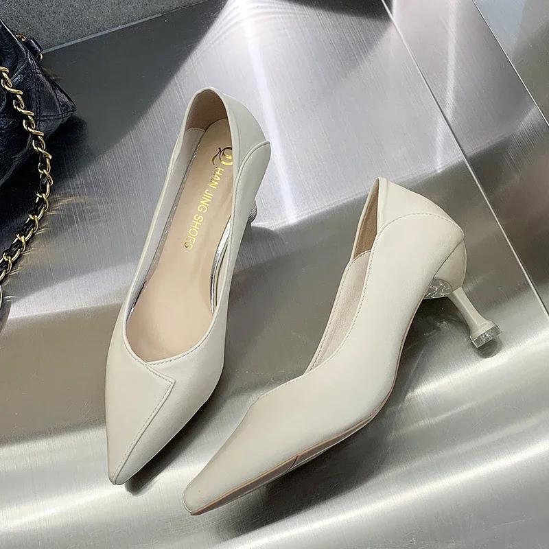 Туфли на высоком каблуке для женщин 2024 года, хит продаж, однотонные весенние новые туфли, женские туфли-одиночки, модные профессиональные туфли с острым носком