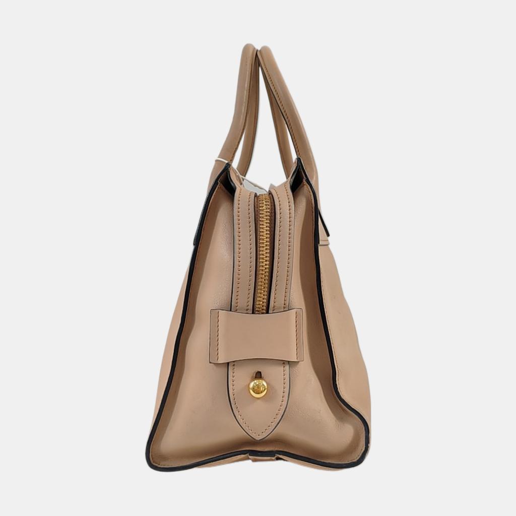 [Pre-Owned] Esplanade Beige Calfskin Crosshatch Tote Shoulder Crossbody Bag Gold Hardware Detachable Strap - Good #1BX7O0