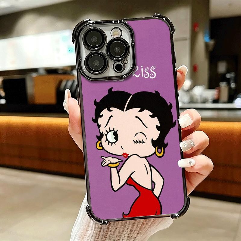 B-Bettys B-Boops Girl Plating Phone Case For Iphone 16 17 Pro Max Air 16E 14 15 Plus 12 13 Mini Anti-Fall Airabag Cover