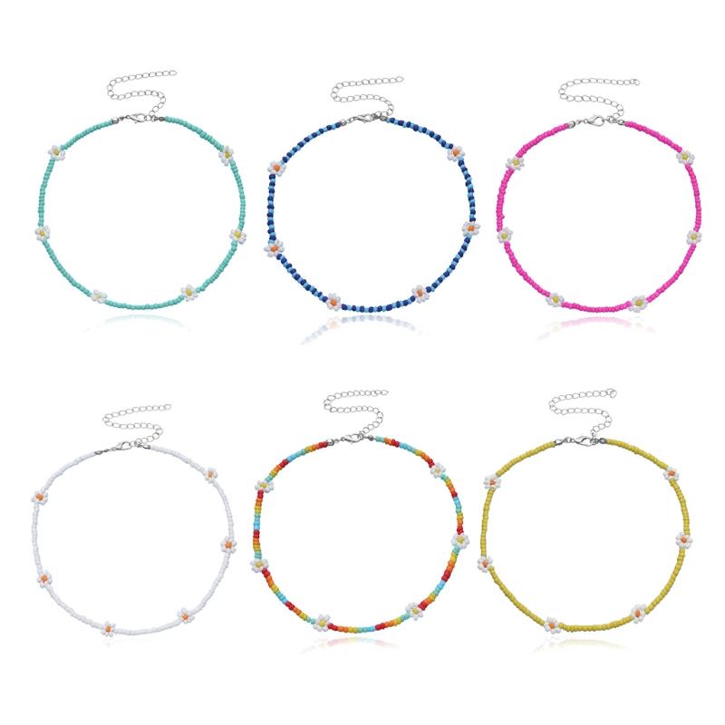 Яркий Чокер-Ожерелье с Цветами Маргаритки из Бусин, Регулируемая Цепочка на Ключицу для Женщин и Девочек, Милые Ручной Работы Бохо Украшения