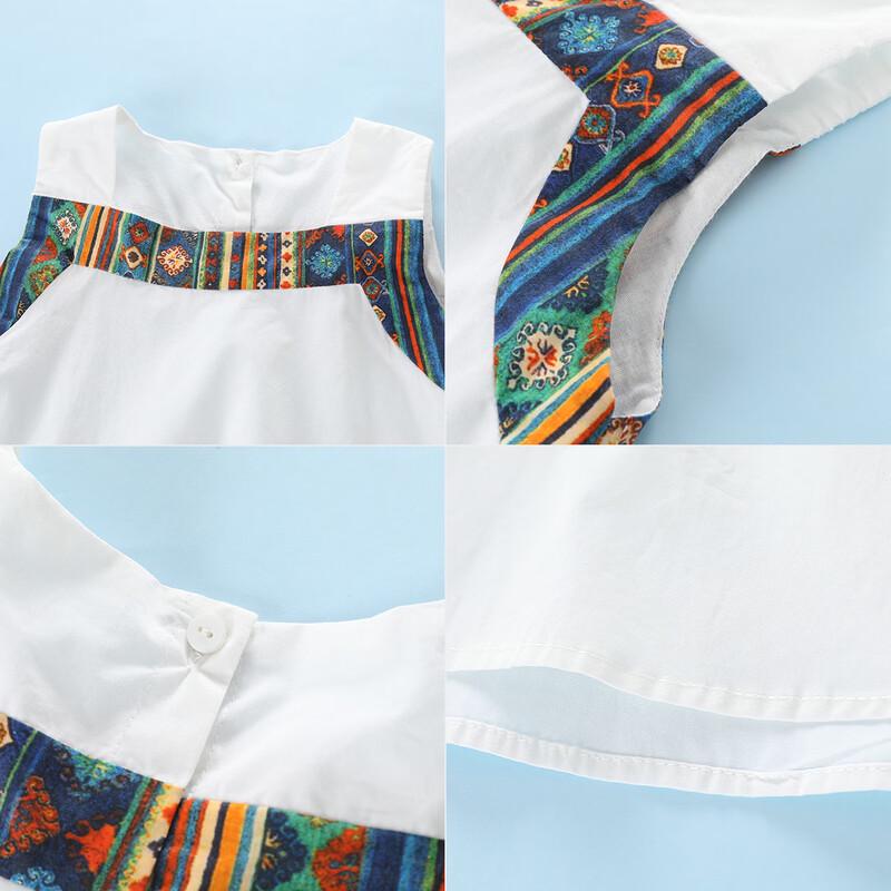 Montagut Girls' Summer Ethnic Style Sleeveless Top & Wide-Leg Pants Set
