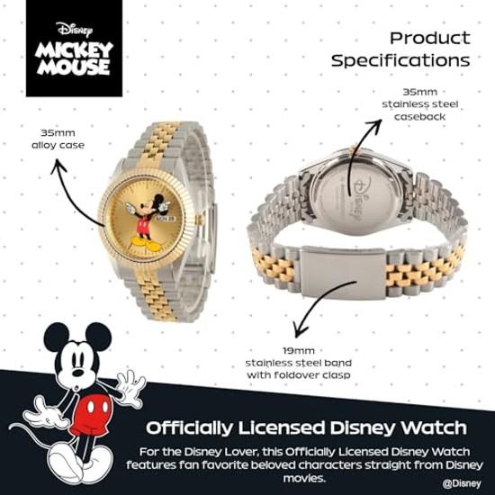 Мужские двухцветные наручные часы Disney Микки Маус. часы 2 - двухцветный корпус/двухцветный браслет из нержавеющей стали.