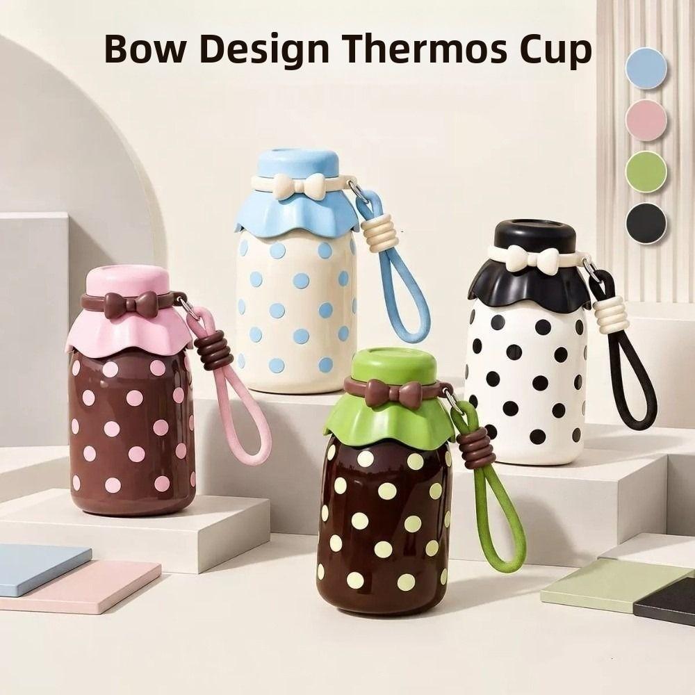 Stainless Steel Thermal Water Bottle Polka Dot Drinking Straw Cup Sports Activities