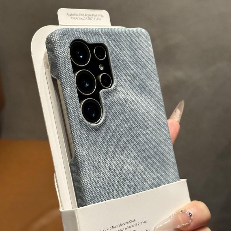 Cowboy Jeans Fabric Armor Frameless Case For Samsung S25 S24 S23 S22 Ultra Coque Candy Denim Protective Hard Phone Cover