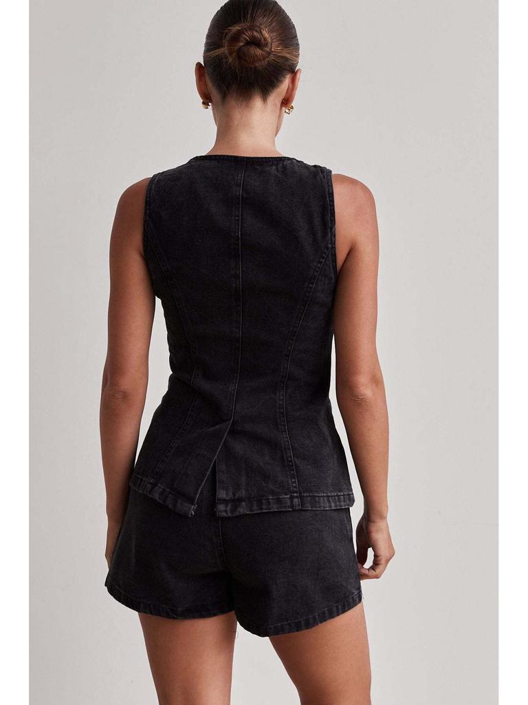 Spring/Summer 2025 European & American Fashion Sleeveless High Waist Loose Denim Shorts Set