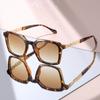 New Trendy Clear Square Sunglasses with Blue Pink Gradient Lens, Gold Twisted Temple Fashion Eyewear for Men & Women Daily Wear