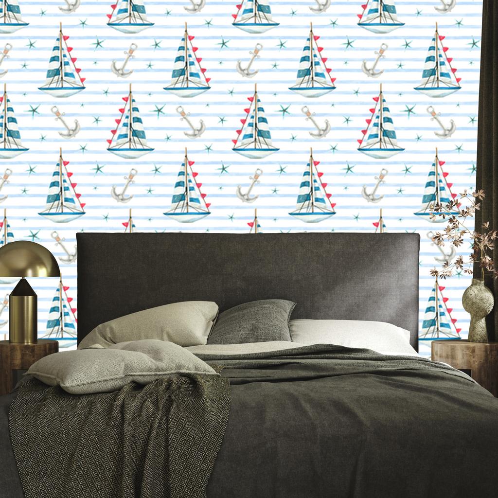 Sailboats wallpaper in watercolor style for living room and bedroom 50x1000