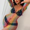 Colorful Stripes Crotchless Bodystocking For Sexy Lingerie Bodysuit Black Full Body Stockings Erotic Adult Female Sex Game Costume
