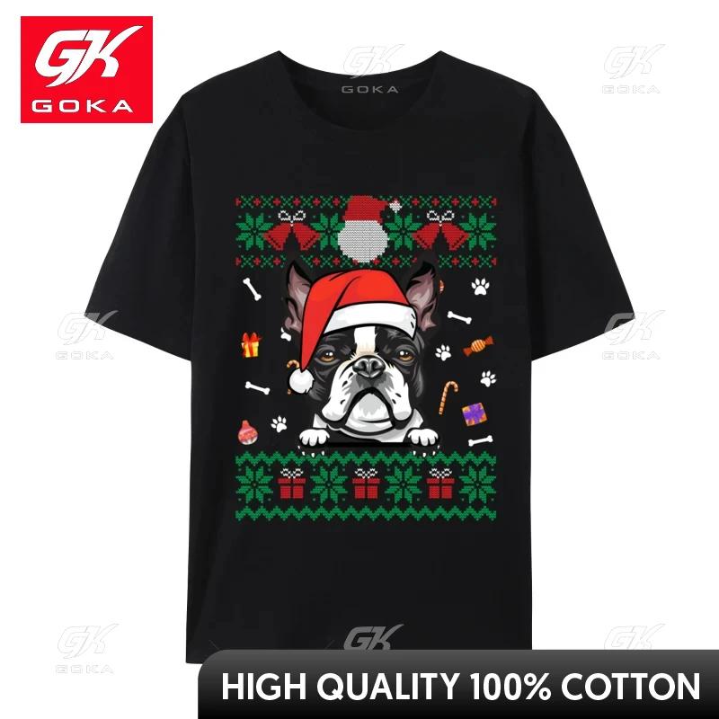 Cute Boston Terrier Dog Ugly Christmas Sweater Santa Hat Tshirt Unisex ShortSleeve Streetwear Cotton Harajuku Shirts