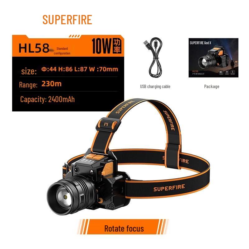 SupFire Перезаряжаемый светодиодный налобный фонарь HL58