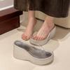 Popular Thick-bottomed Cool Slippers Women's 2025 Summer New Fashion Slope Heel Transparent Foreign Style Versatile Super Fairy One-word Drag