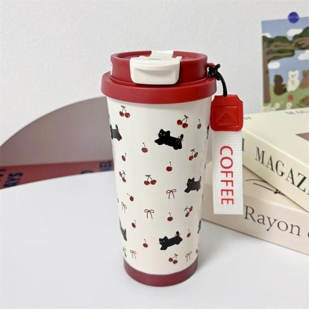 Cartoon Cat Pattern Coffee Cup Leak-Proof Straw Cup Portable Insulated Cup Office