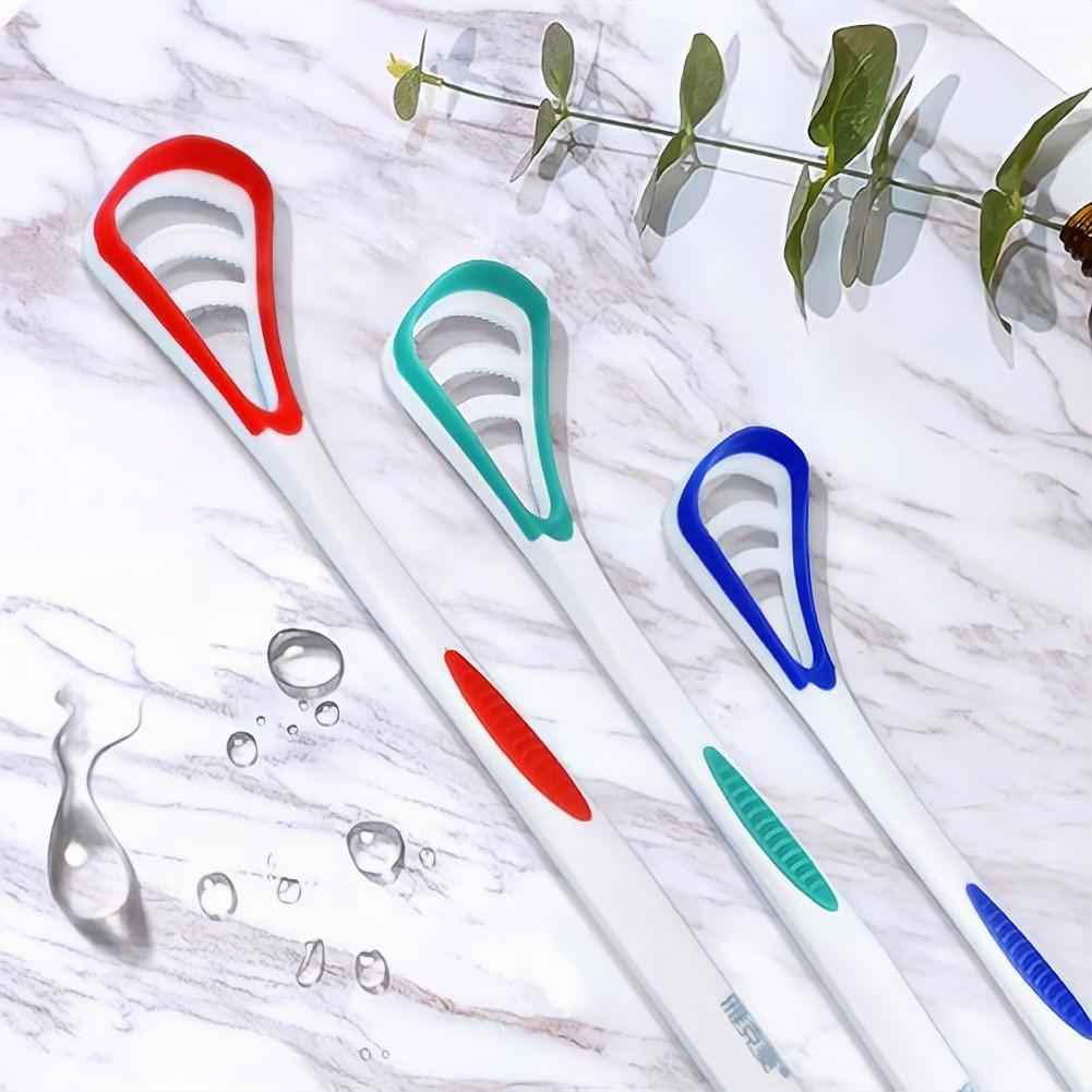 Двусторонний скребок для чистки языка от Y-Kelin, освежающий дыхание, с нескользящей ручкой (Пакет из 3 цветов)