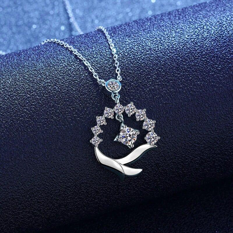 Real Moissanite Diamond Necklace For Women Girls 925 Sterling Silver Mini Moissanite Dolphin Pendant Necklace Fine Jewelry