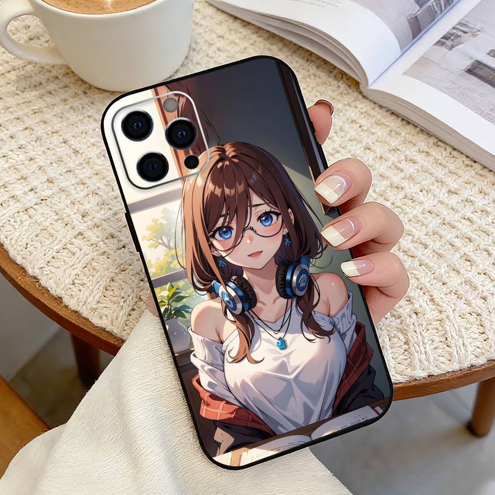 Аниме Мику Н-Накано Чехол для телефона для iPhone 17,16,15,14,13,12,11 Plus,Pro Max,XS,Мягкий силиконовый черный чехол