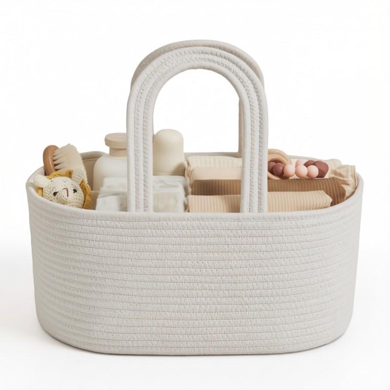 Woven Cotton Storage Basket With Handle Diaper Changing Station Nursery Organizer Toy Cosmetics Laundry Bin