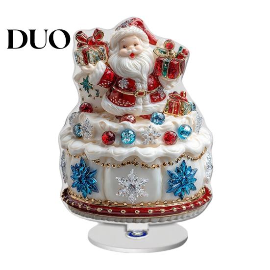 Decorative Rotating Base Acrylic Desktop Ornament, 2D Flat Christmas Santa Snowman Cupcake Plaque with Durable Sign for Winter Bookshelf, Mantel,