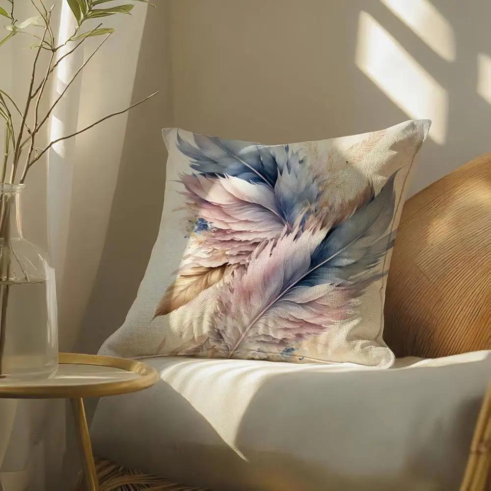 Luxurypinkfeatherprint Pillow Case Pillowcase, Double-Sided Printed, Sofa Cushion, Bedroom Headboard