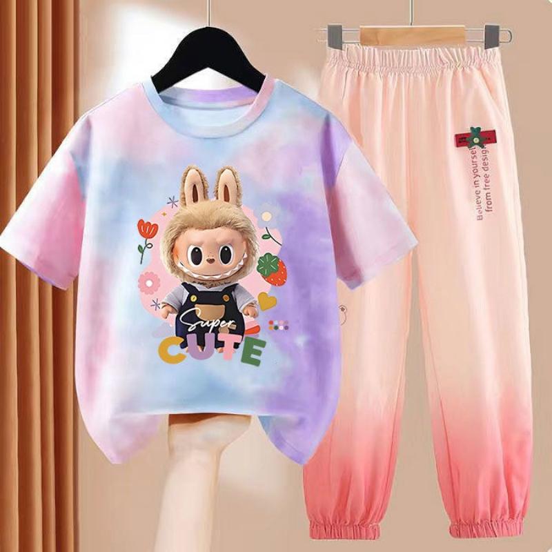 LBB Girls' Dopamine Set Summer Children's Fashionable Short-sleeved T-shirt Ice Silk  Set