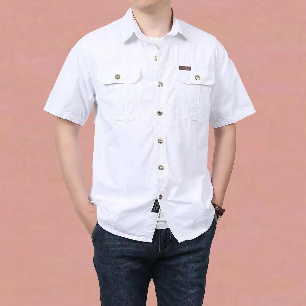 Мужская повседневная рубашка свободного кроя с длинным рукавом - однотонная, большого размера, осенняя рабочая одежда с карманом