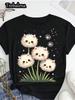 Casual Fashion Cute Cat Dandelion Print T-Shirt  Cute Kitten Pattern Short-sleeve Shirt, Suitable Fo