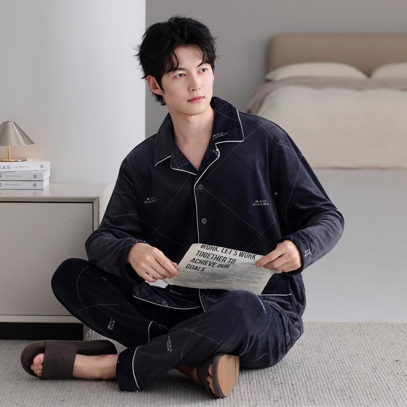 Пижама мужская зимняя утолщенная флисовая коралловый флис весенне-осенняя тонкий флис мужской островной флис осенне-зимний комплект для дома