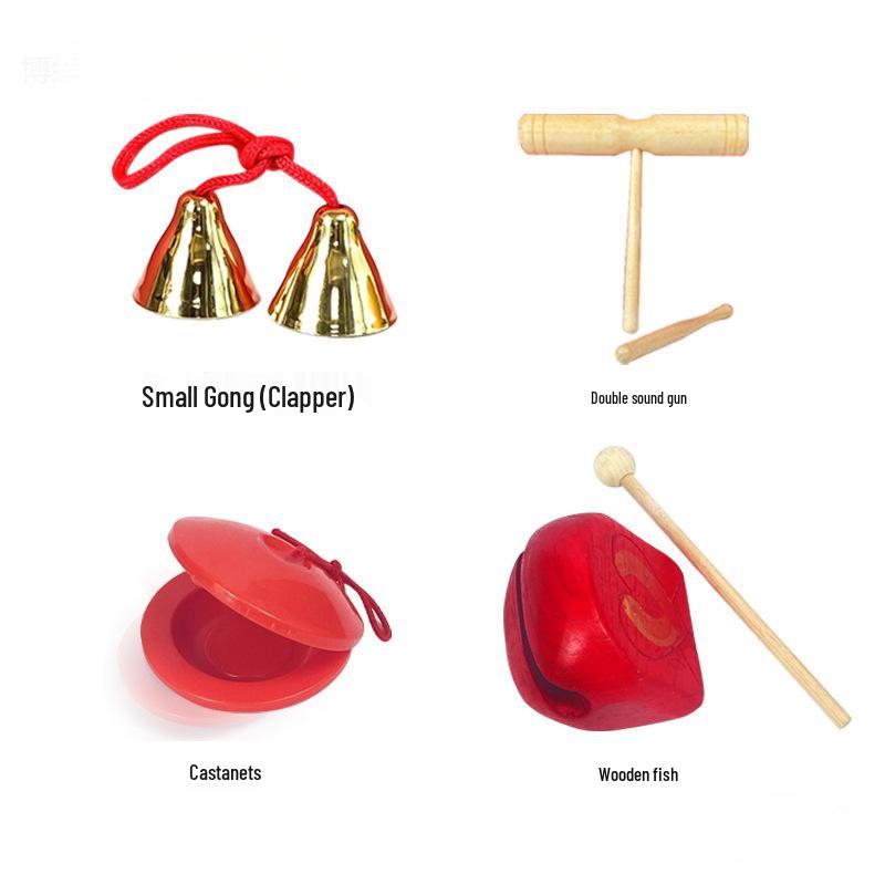 Jingle Bells Musical Instrument for First-Grade Music Class - Wooden Handle & Red Rope Copper-Plated Bell