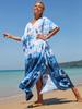EDOLYNSA Multicolored Kaftan Bohemian Printed V-neck Batwing Sleeve Maxi Dress Women Beachwear Half Sleeve Maxi Dress Robe