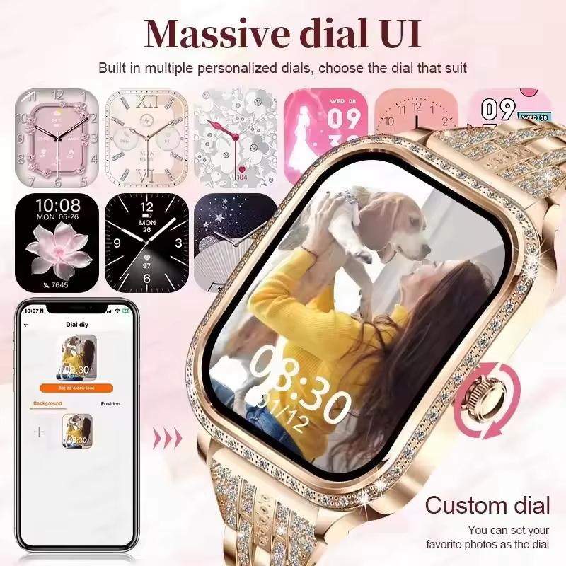 Fashion New Women Smart Watch AMOLED Curved Screen IP68 Waterproof Voice Bluetooth Call Heart Rate Blood Pressure Monitor Health Smartwatch