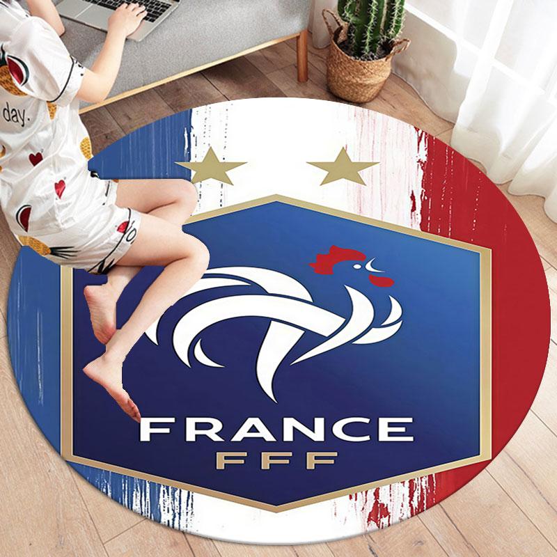 France National Football Team Round Area Rug,Carpet Rug for Living Room Bedroom Sofa Playroom Decor,Non-slip Floor Mat