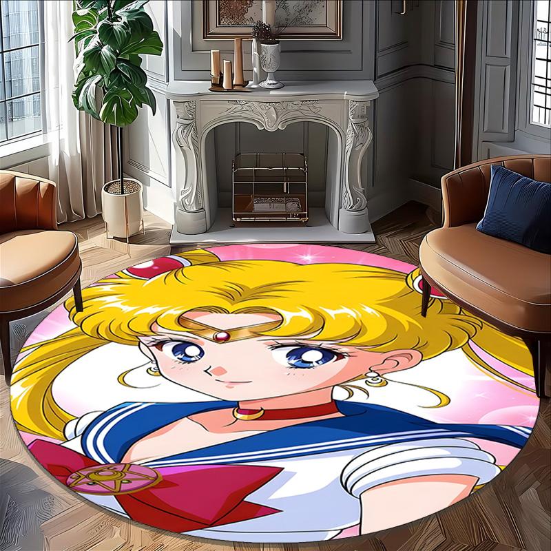 1pc Sailor Moon  Carpet, Round Rug, Comfortable, Suitable for Entryways, Living Rooms, Office, And Bedrooms, Christmas Decoration
