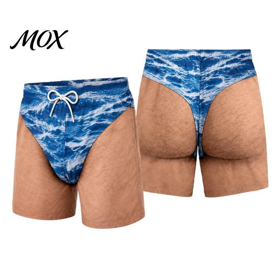 Funny Gift for Men Hairy Booty Shorts, Cheeky Swim Trunks, 3D Fun Flamingo Pattern Shorts Butt Print Beach Summer Vacation Pool Party Surfing Gear