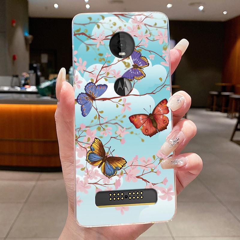 Case For Motorola Moto Z4 Play Coque Flower Butterfly Protective Casing Moto Z4 Play Transparent Soft Silicone TPU Phone Cover