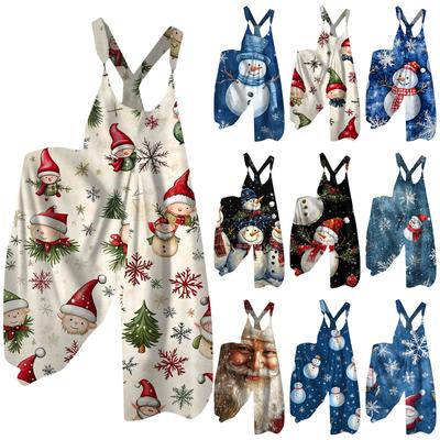 Женский модный повседневный комбинезон с рождественским принтом и широкими бретелями сзади