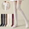 Women High Elasticity Vintage Solid Casual Thin Fashion Knee-High Socks Washable Polyester Stockings Outdoor Long Stacked 1 Pair