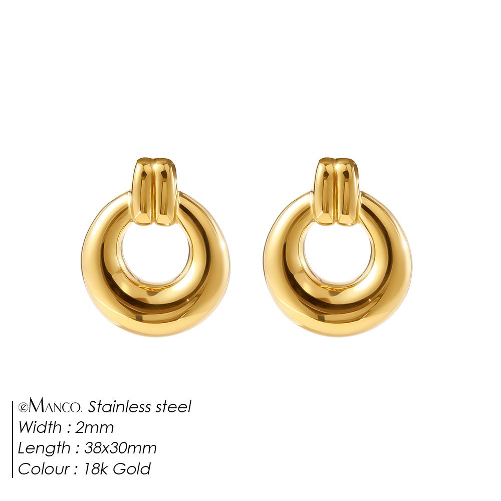EManco Gold Color Stainless Steel Hoop Earrings Office/Career Style Geometric Shapes Textures Women's Engagement Daily Wear