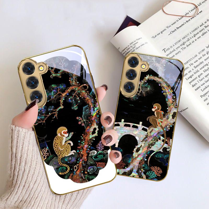 Фантастическая Радужная Сосна Для Samsung Galaxy S26 S20 FE S21 S22 S23 Plus S24 Ultra S25Ultra S21+ S22Plus Золотой стеклянный чехол для телефона