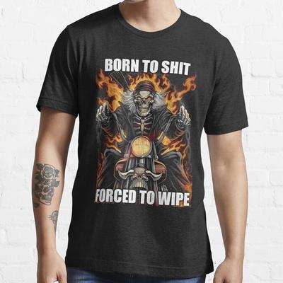 НОВЫЙ ОГРАНИЧЕННЫЙ Born To Sht Вынужден Вытирать Смешной Мем Скелет Череп Футболка
